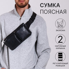Сумка поясная на молнии, 2 наружных кармана, цвет черный No Brand