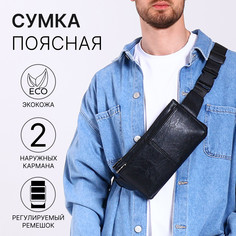 Сумка поясная на молнии, 2 наружных кармана, цвет черный No Brand