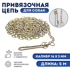 Цепь для привязи собак, 5м, калибр 3*16 мм, желтая No Brand