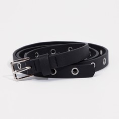 Ремень женский, ширина 1,5 см, пряжка металл, люверсы, цвет черный No Brand