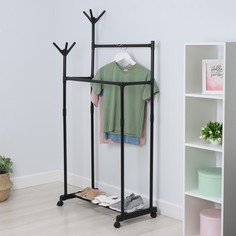 Вешалка - стойка напольная для одежды ladо́m, с полкой для обуви, двойная, 80×42×156 см, цвет черный