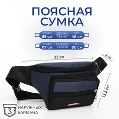 Сумка поясная на молнии, 3 наружных кармана, цвет синий/черный No Brand