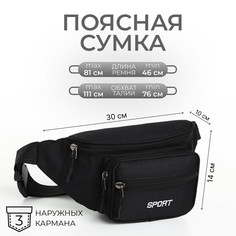 Сумка поясная на молнии, 2 наружных кармана, цвет черный No Brand