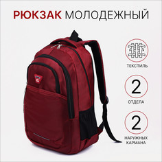 Рюкзак школьный из текстиля, 2 отдела, 2 кармана, цвет бордовый No Brand