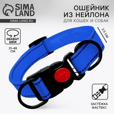 Ошейник из нейлона с фастексом 2,5 см, ош 31-48 см, синий Пушистое счастье