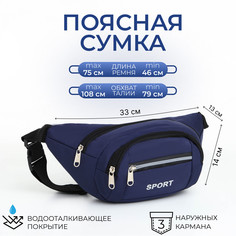 Поясная сумка на молнии, 3 наружных кармана, цвет синий No Brand