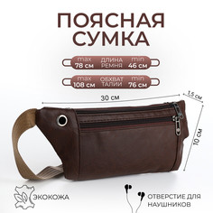 Поясная сумка на молнии, 2 наружных кармана, цвет коричневый No Brand