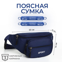 Сумка поясная на молнии, 2 наружных кармана, цвет синий No Brand
