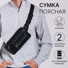 Сумка поясная на молнии, 2 наружных кармана, цвет черный No Brand