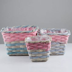 Набор корзин из 3 шт, 28x28xh19 см, 23x23xh17 см, 18x18xh15 см, тополь No Brand