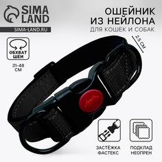 Ошейник с подкладом из нейлона с фастексом 2,5 см, ош 31-48 см, черный Пушистое счастье