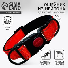 Ошейник с подкладом из нейлона с фастексом 2,5 см, ош 31-48 см, красный Пушистое счастье