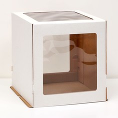 Коробка под торт 3 окна, белая, 26,5 х 26,5 х 29 см Upak Land