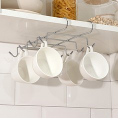 Держатель для кружек подвесной доляна, на 8 предметов, 27,5×20×7,5 см, на толщину полки 3,5 см, цвет хром
