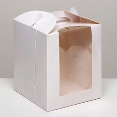 Коробка под бенто-торт с окном, белая, 15 × 15 × 18 см Upak Land
