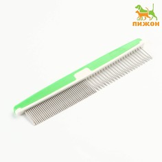 Расческа для шерсти с пластиковой ручкой, 17 х 3,5 см, зеленая Пижон
