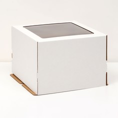 Коробка под торт с окном, белая, 26,5 х 26,5 х19 см Upak Land