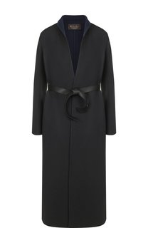 Однотонное кашемировое пальто с кожаным поясом Loro Piana