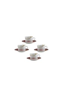 Набор из четырёх чайных чашек с блюдцами Kintsugi Rouge Empereur Bernardaud