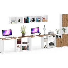 Набор мебели Мебельный двор Лидер-8 Стол + Полка + Стол + Полка + Пенал + Тумба МД 3.19, цвет белый шагрень/крафт золото (1028945