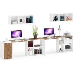 Набор мебели Мебельный двор Лидер-8 Стол + Полка + Стол + Полка + Тумба МД 3.16, цвет белый шагрень/крафт золото (1028948