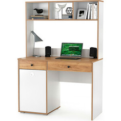 Стол письменный Моби Вуди 12.42 с надстройкой на стол 13.161 белый премиум/дуб крафт золотой Mobi