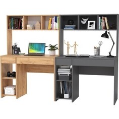 Стол компьютерный Моби Комфорт 12.77F + Стол компьютерный Комфорт 12.77F, цвет дуб крафт золотой/тёмно-серый, универсальная сборка (1028633) Mobi