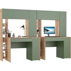 Стол компьютерный Моби Комфорт 12.71 + Стол компьютерный Комфорт 12.71, гикори рокфорд натуральный/дымчатый зелёный, не универсальная сборка (1028608) Mobi