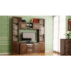 Шкаф комбинированный Олимп 06.87 Габриэлла дуб кальяри/дуб коньяк/профиль дуб кальяри патина/стекло светлое с пескоструем/латунь Olimp