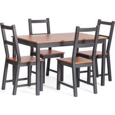 Обеденный комплект TetChair Соната (стол + 4 стула) / Sonata dining set, массив сосны, стол: 120х75х73см стул :41х50х95см, антик /графит (21793)