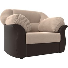 Лига Диванов Кресло Карнелла велюр бежевый экокожа коричневый