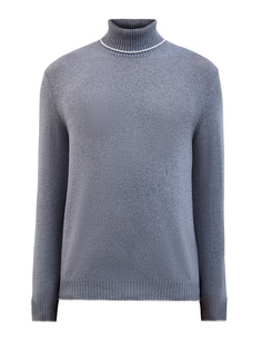 Свитер из тонкой шерстяной пряжи с контрастной окантовкой Eleventy