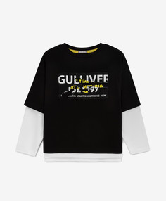 Лонгслив трикотажный с имитацией многослойности чёрный для мальчика Gulliver (104)