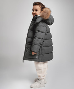 Пальто зимнее из плащовки на натуральном пуху серое для мальчика Gulliver Select (110)