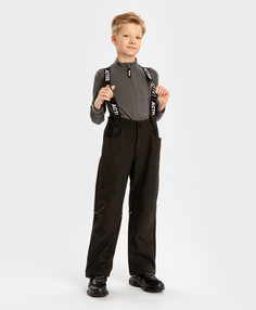 Брюки демисезонные Softshell со съемными подтяжками черные детские Button Blue (110)