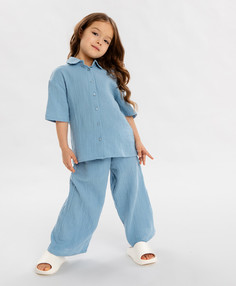 Брюки текстильные голубые для девочки Button Blue (128)