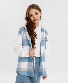 Рубашка с капюшоном в клетку для девочки Button Blue (146)