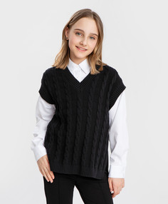 Жилет с узором косами черный Button Blue