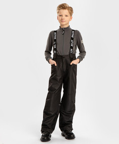 Брюки демисезонные со съемными подтяжками непромокаемые черные детские Button Blue (134)