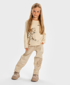 Джинсы Mom fit с принтом леопард бежевые для девочки Button Blue (98)