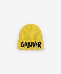 Шапка вязаная на флисе жёлтая для мальчика Gulliver