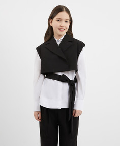 Жилет укороченный со съёмным поясом чёрный для девочки Gulliver (140)