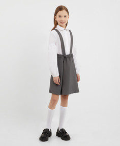 Юбка со съёмными лямками серая для девочки Gulliver (134)