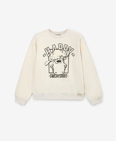 Свитшот оверсайз с комбинированным принтом молочный для девочки Gulliver