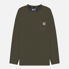 Мужской лонгслив Carhartt Force Relaxed Fit Midweight Pocket, цвет оливковый, размер S