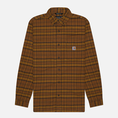 Мужская рубашка Carhartt Rugged Flex Relaxed Fit Midweight Flannel Plaid, цвет коричневый, размер S