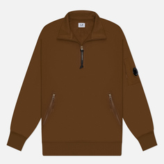 Мужская толстовка C.P. Company Diagonal Raised Fleece Half Zipped, цвет коричневый, размер S