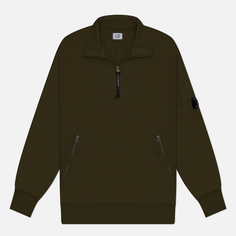 Мужская толстовка C.P. Company Diagonal Raised Fleece Half Zipped, цвет оливковый, размер S