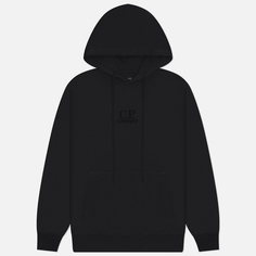 Мужская толстовка C.P. Company Brushed And Emerized Diagonal Fleece Logo Hoodie, цвет чёрный, размер S