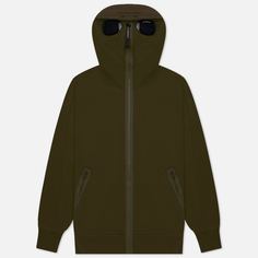 Мужская толстовка C.P. Company Diagonal Raised Fleece Goggle Zipped Hoodie, цвет оливковый, размер S